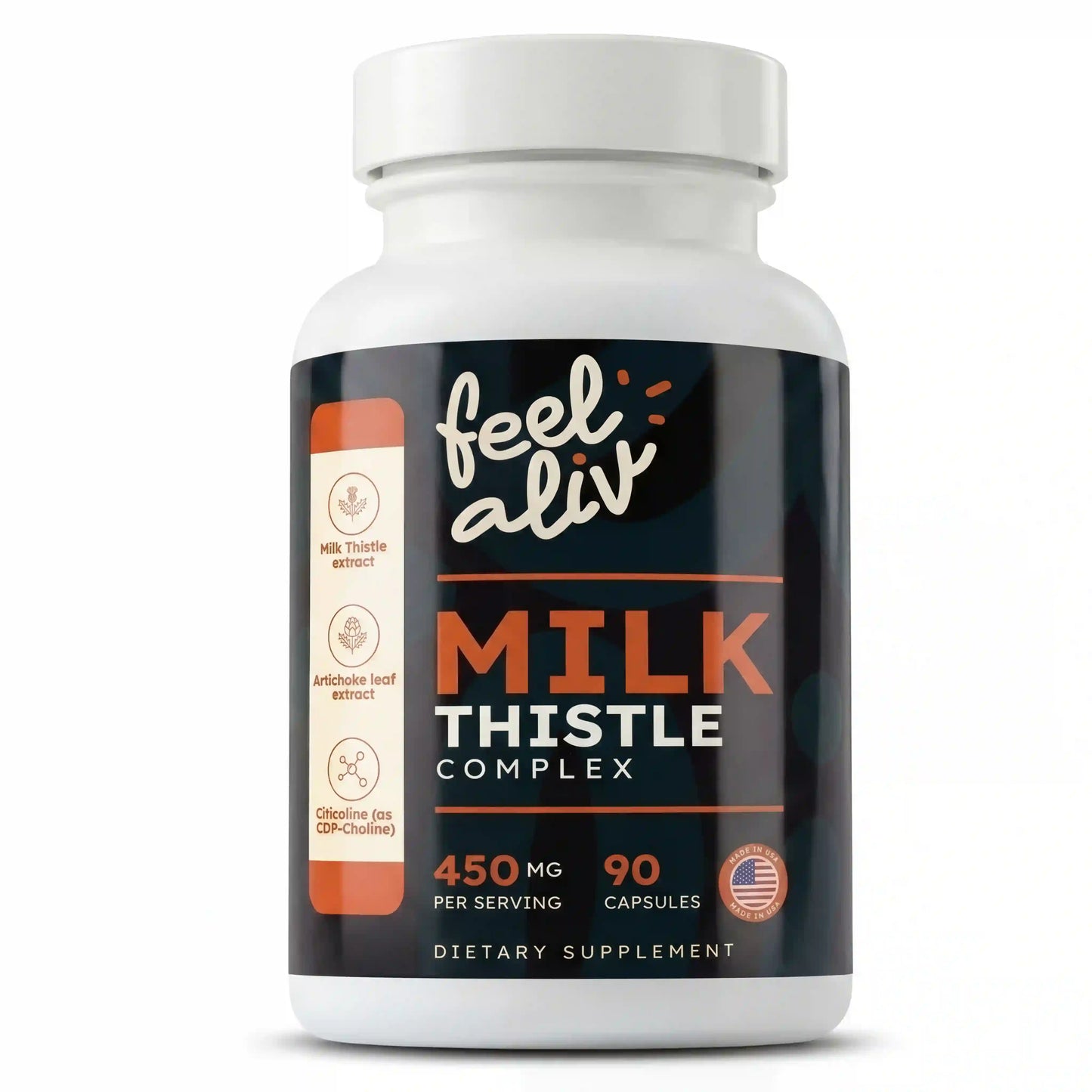 Milk Thistle Complex with Choline, Artichoke Extract, Dandelion Extract 450mg - Adult Daily Supplement (90 Capsules, 90 Servings)